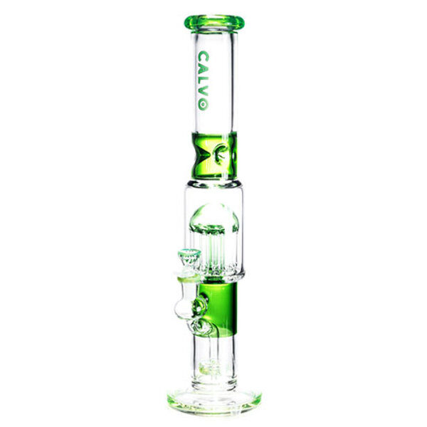 BONG STRAIGHT TREE PERC CON SHOWER 42CM GREEN CALVO GLASS